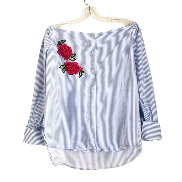 Japna Embroidered Floral Off The Shoulder Button Up Top E6 - Picture 1 of 6